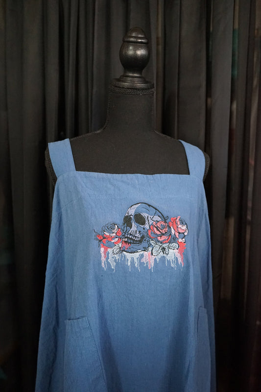 Floral Skull Embroidered Apron