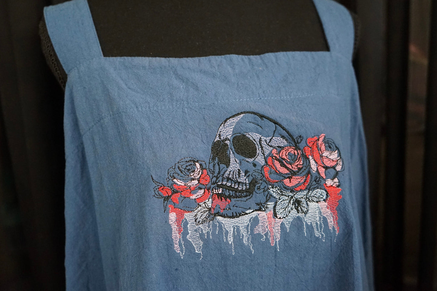 Floral Skull Embroidered Apron
